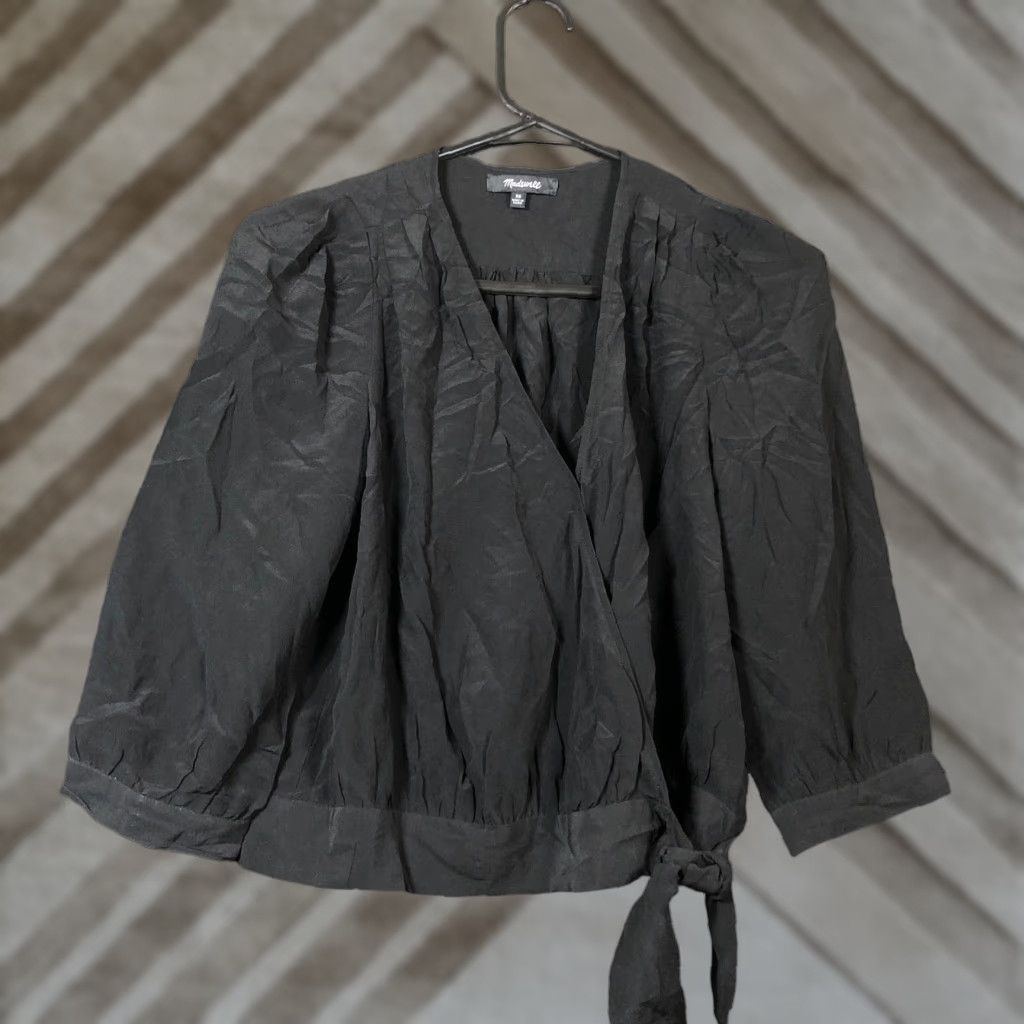 Madewell Madewell Blouse Womens XS Black 100% Silk V-Neck Wrap Side Tie Size XS / US 0-2 / IT 36-38 - 1 Thumbnail