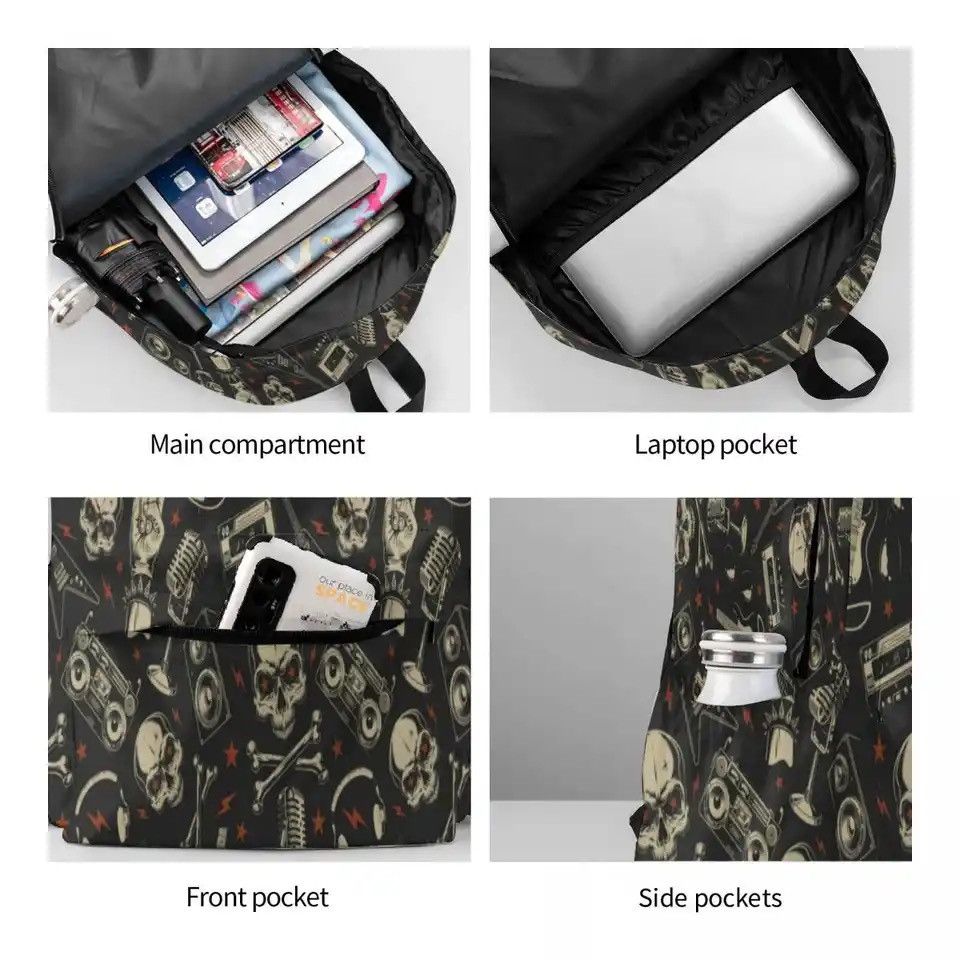 Other Skull Backpack Rock Grunge Punk University Backpacks Size ONE SIZE - 6 Thumbnail