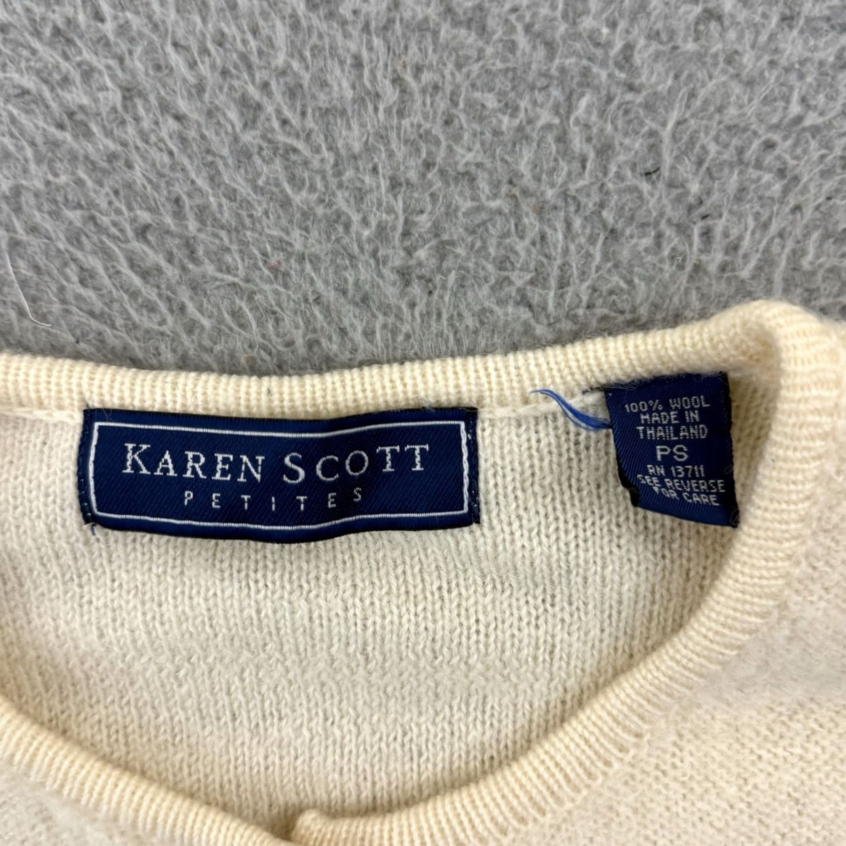 Vintage Karen Scott Cardigan Sweater Womens Small Petite Ivory Cream Long Sleeve Preppy Size S / US 4 / IT 40 - 6 Thumbnail