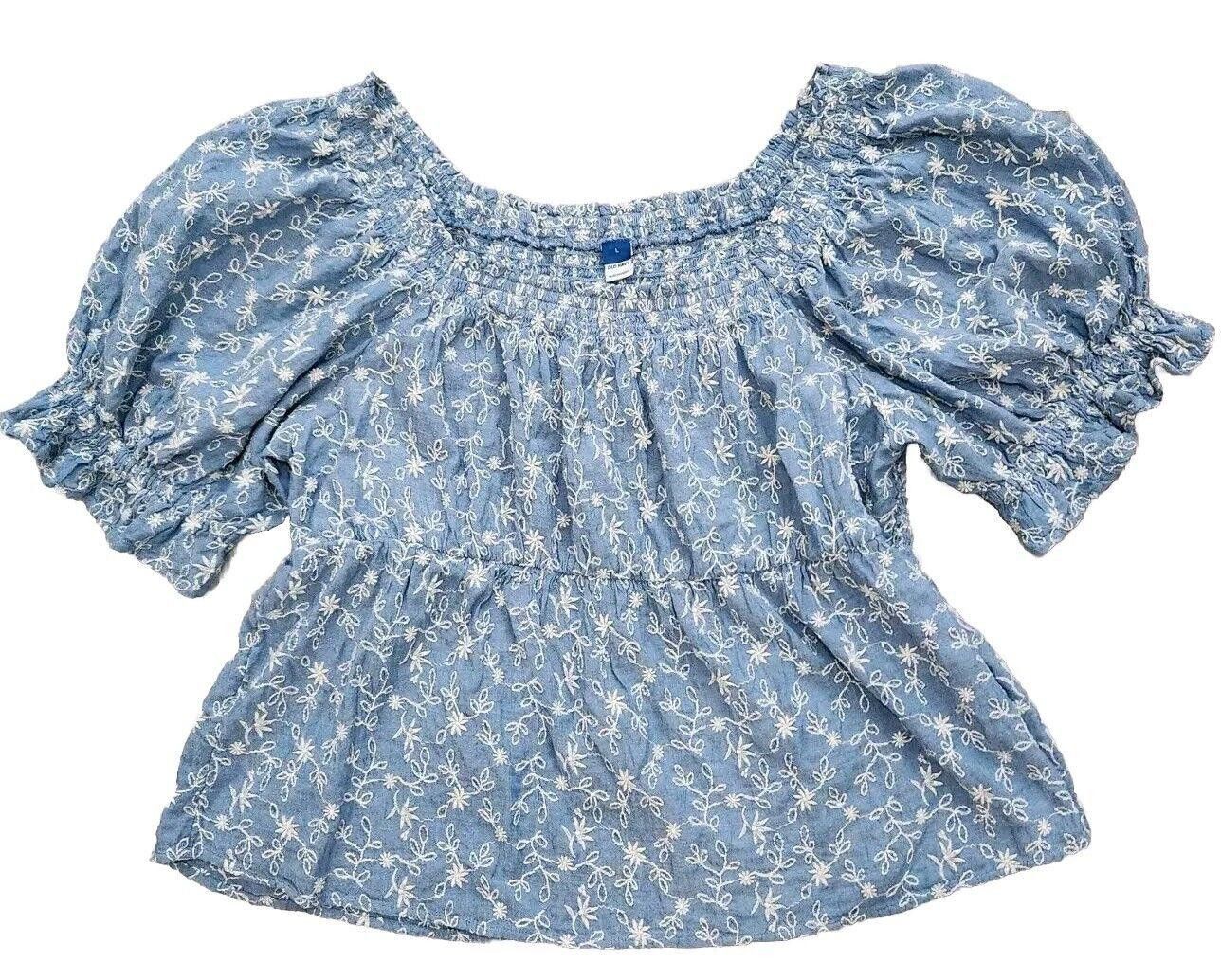 Old Navy Old Navy Blouse Large Blue Chambray Peasant Boho peplum Size L / US 10 / IT 46 - 1 Thumbnail