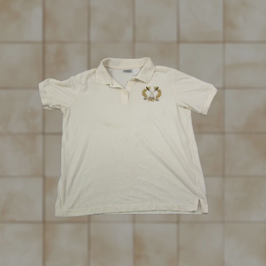 Basic Editions VINTAGE Basic Editions Polo Shirt Womens L Beige Golf Crest 80s 90s Casual Slim Short Sleeve Collared Polo Womens Size L / US 10 / IT 46 - 1 Thumbnail