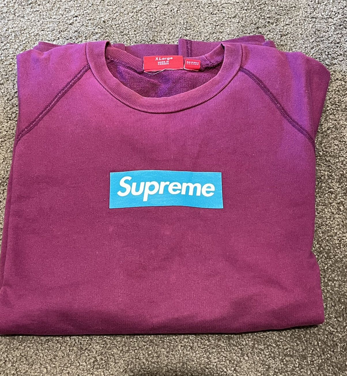 image of Vintage Supreme Magenta Screen Print Box Logo Sweatshirt in Teal/Magenta, Men's (Size XL)