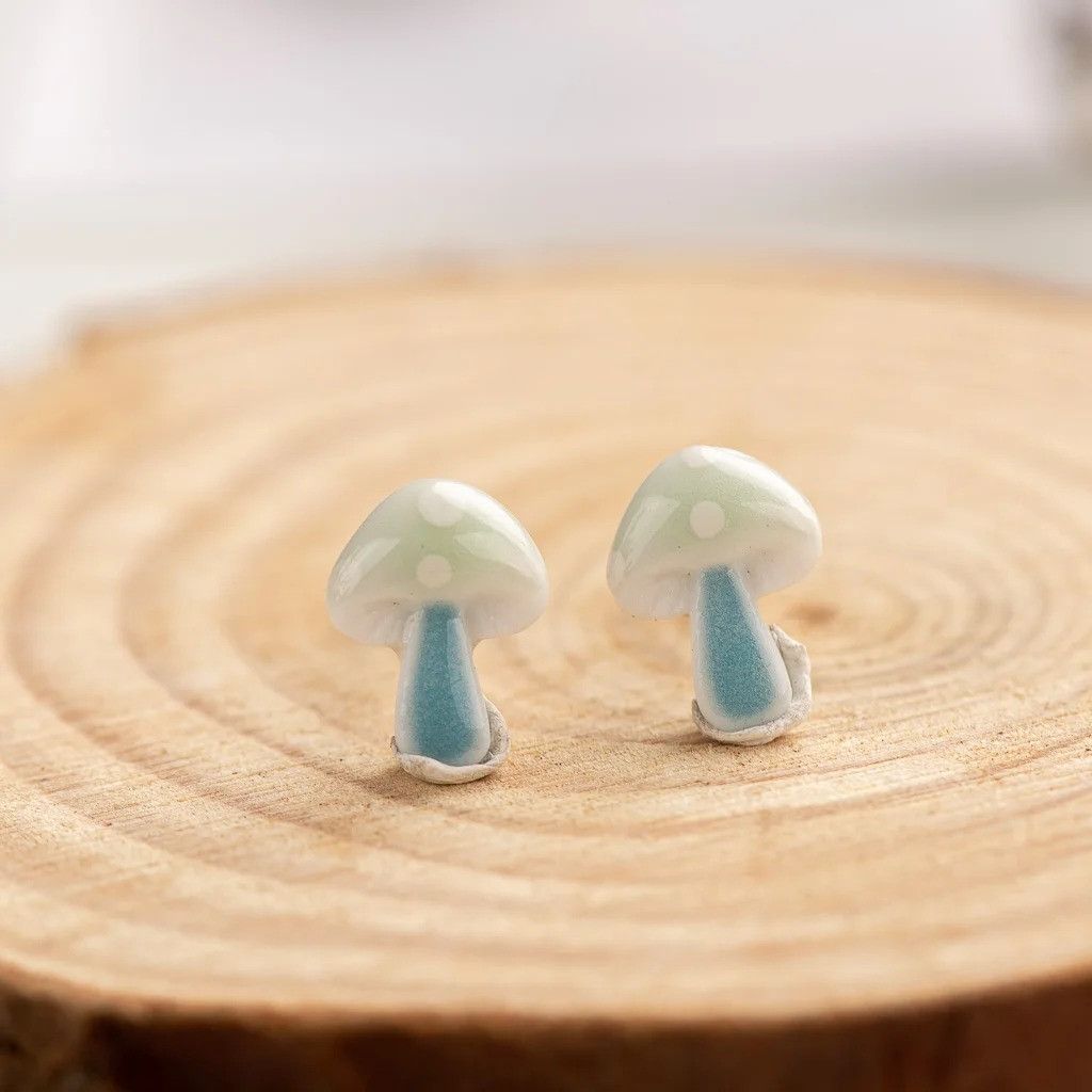 Jewelry Mushrooms Stud Earrings Ceramic Ear Gift For Her Size ONE SIZE - 1 Preview