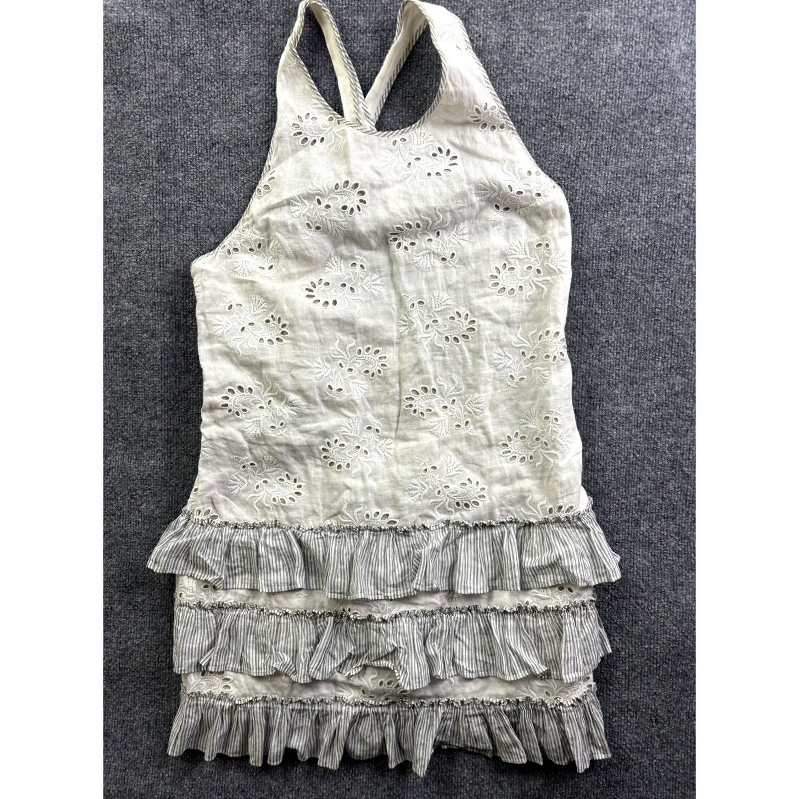 Rebecca Taylor Rebecca Taylor Dress Womens 12 White Eyelet Halter Striped Ruffle Sundress Size XL / US 12-14 / IT 48-50 - 2 Thumbnail