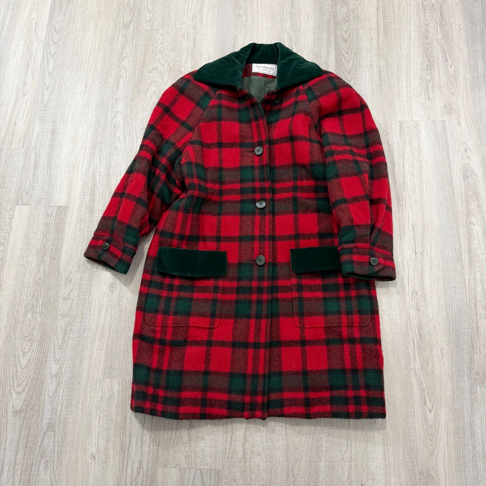 Vintage Vintage Jacobsons Wool Down Coat Red Green Tartan Plaid Size L / US 10 / IT 46 - 1 Thumbnail
