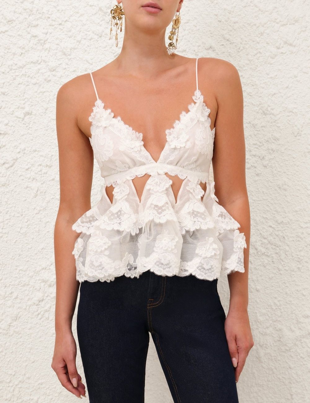 Zimmermann oc11z0925 Crush Lace Motif Tiered Top in White Size L / US 10 / IT 46 - 2 Thumbnail