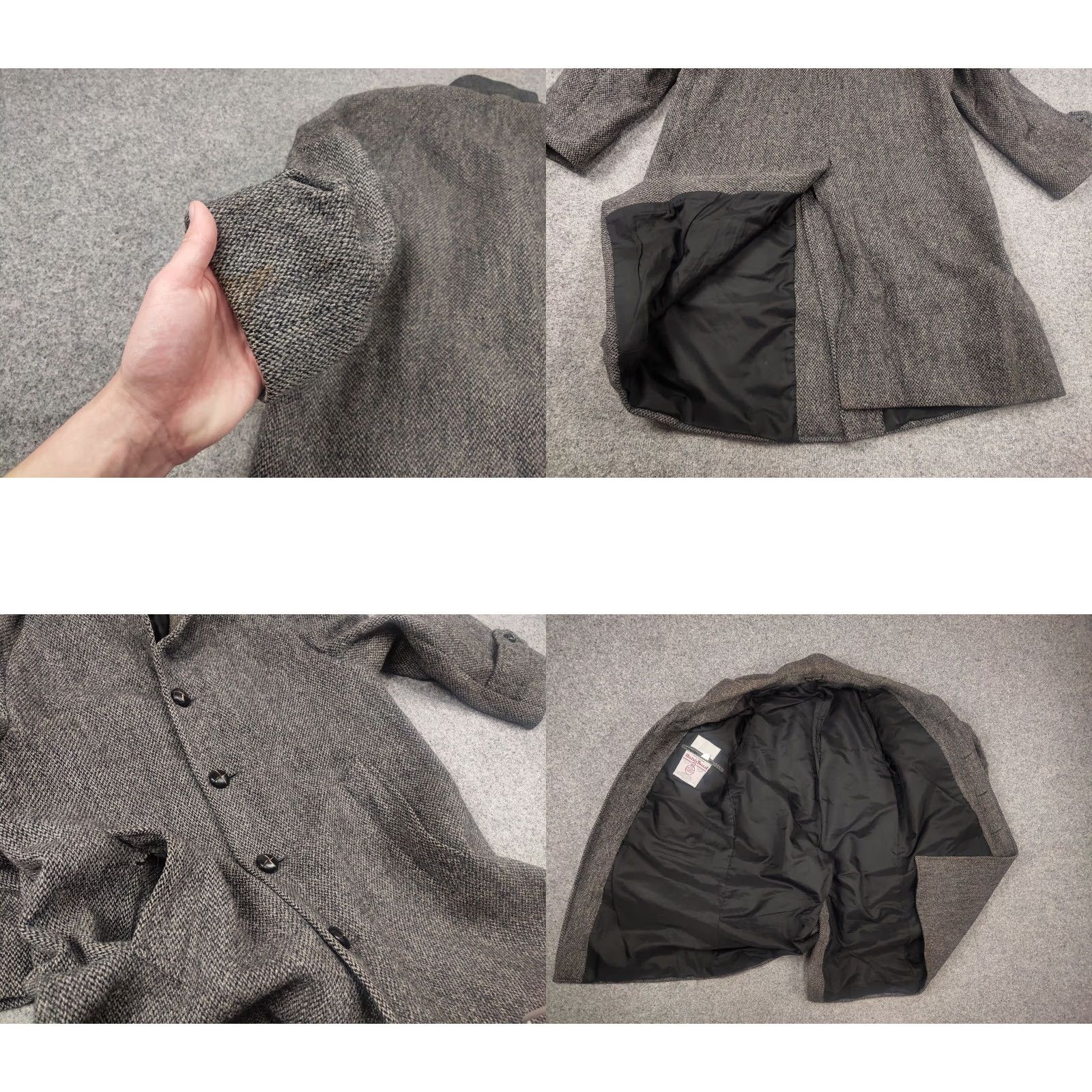 Harris Tweed VINTAGE Harris Tweed England Overcoat Gray Scottish Wool herringbone Coat Jacket 80s Men L Winter Fall Wool Tweed Long 103 cm 70 cm 58 cm Size US L / EU 52-54 / 3 - 9 Thumbnail