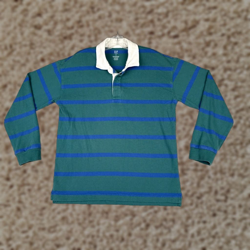 Gap VINTAGE Gap Polo Shirt Teen 18-20 Green Blue Stripe Rugby Cotton Long Sleeve 18 Mens? Size US XXL / EU 58 / 5 - 1 Thumbnail