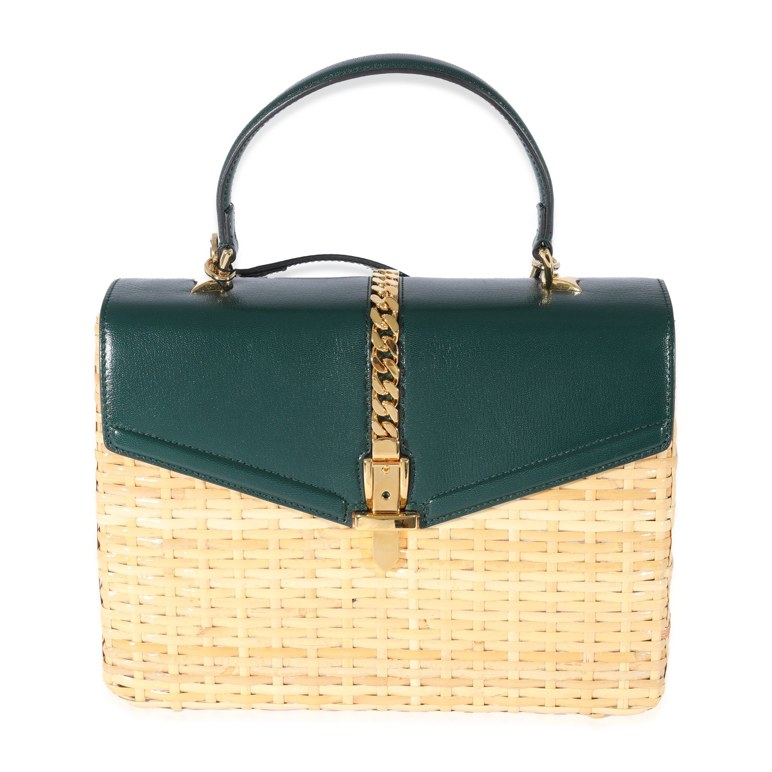 image of Gucci Small Sylvie Wicker Top Handle Bag in Yellow, Women's