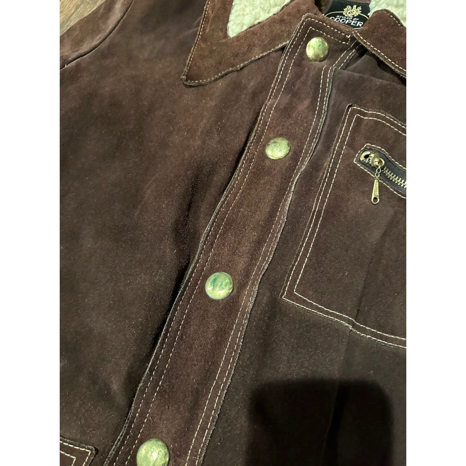 Vintage VINTAGE Cooper Suede Leather Sherpa Lined Western Jacket Coat 36 Brown 70s Mens Bomber Coat Size US XXS / EU 40 - 6 Thumbnail