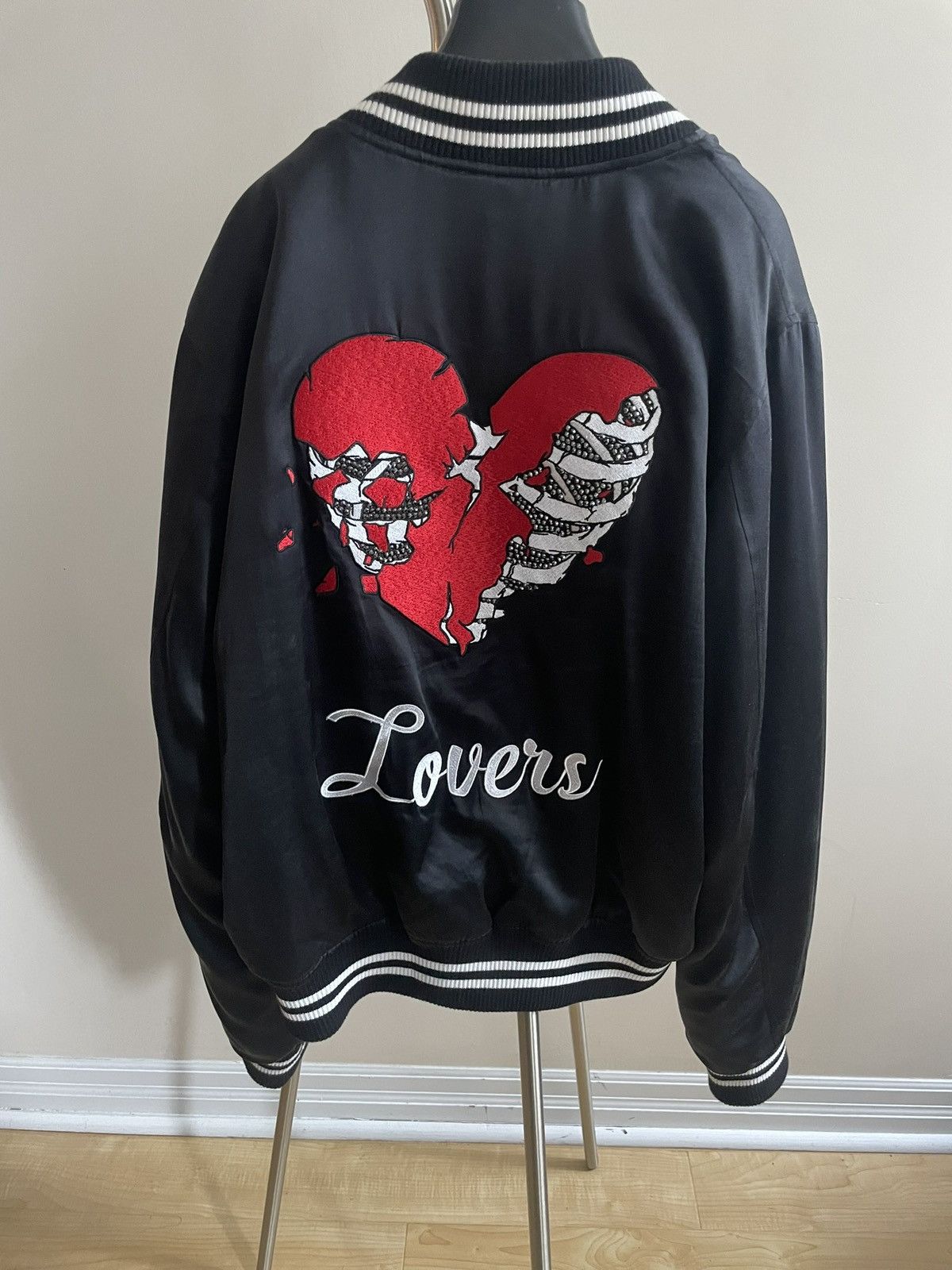 image of Amiri “Lovers” Baseball Jacket in Black, Men's (Size XL)