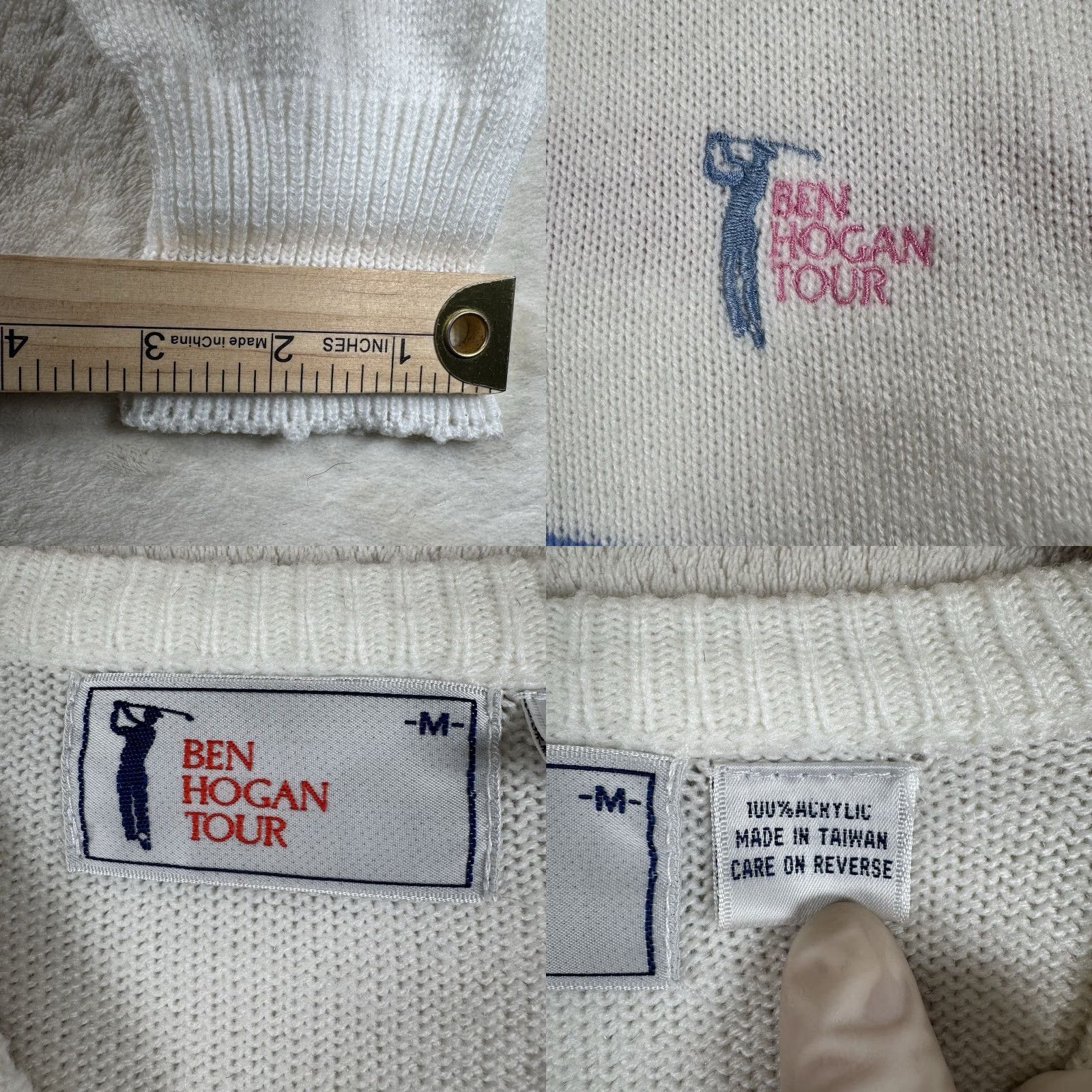 Vintage VINTAGE Ben Hogan Tour Sweater Mens M White V Neck Knit Pullover Golf Logo Stripes Shirt Pullover Knit 90s Dadcore Mens Size US M / EU 48-50 / 2 - 9 Thumbnail