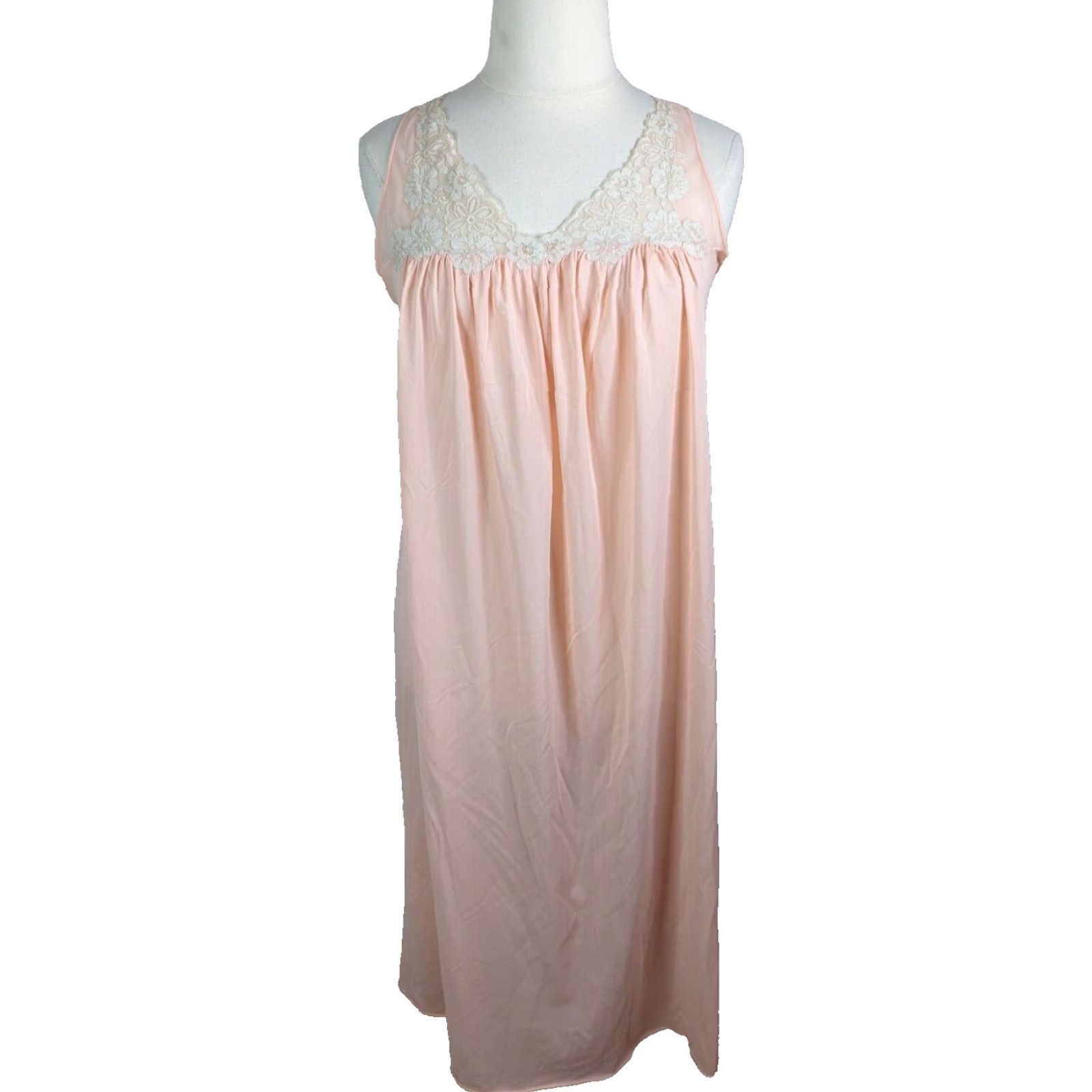 Vintage VINTAGE nightgown Lace Floral roses Peach Pink XL D1S Long Satin Nightgown Size ONE SIZE - 3 Thumbnail