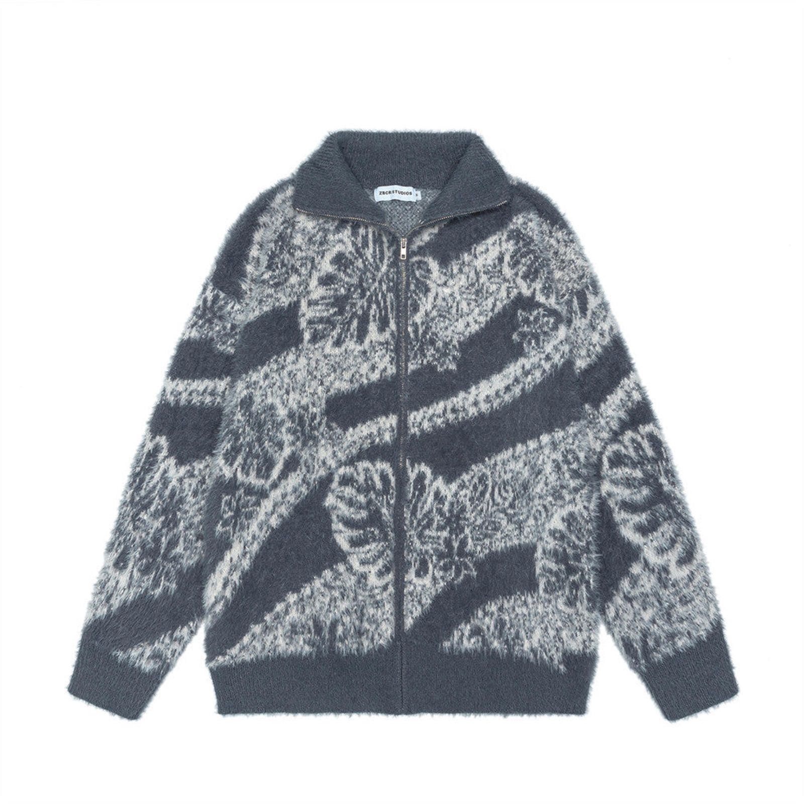 Vintage Gray Fuzzy Zip-Up Turtleneck Sweater, Cozy Knitwear Size US M / EU 48-50 / 2 - 2 Thumbnail