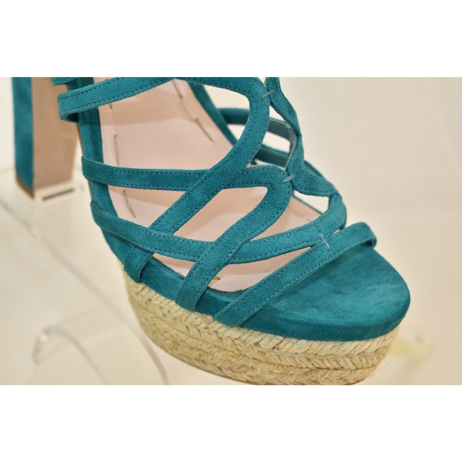 Miu Miu TURQUOISE SUEDE CRISS CROSS PLATFORM ESPADRILLE SANDALS 40 Size US 10 / IT 40 - 8 Thumbnail
