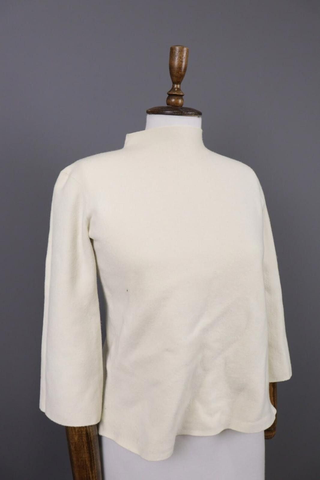 Designer Adam Lippes Beige High Neck Merino Knitted Sweater Size L Size L / US 10 / IT 46 - 4 Thumbnail