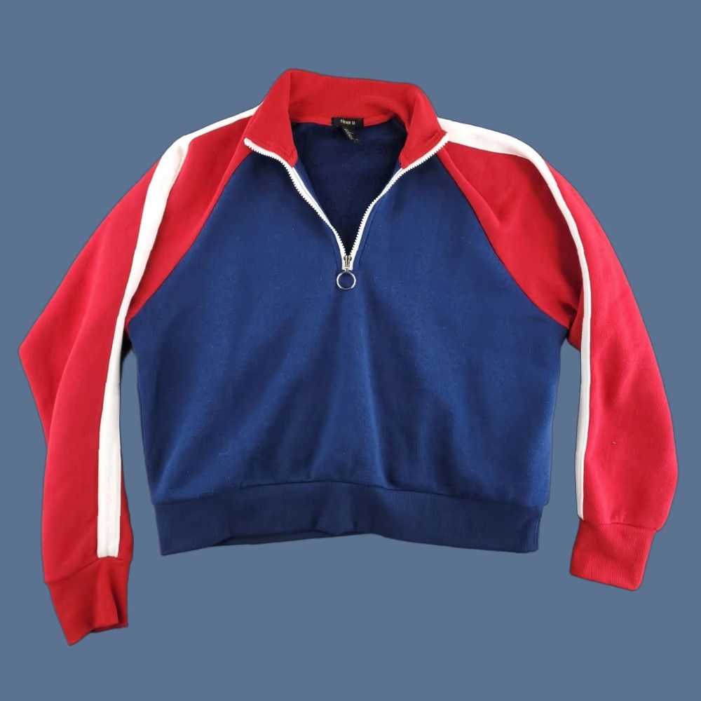Forever 21 FOREVER 21 Sweater Womens Large Colorblock 1/4 Zip Red Blue Retro Pullover Adult Womens 90s Style Size L / US 10 / IT 46 - 1 Thumbnail