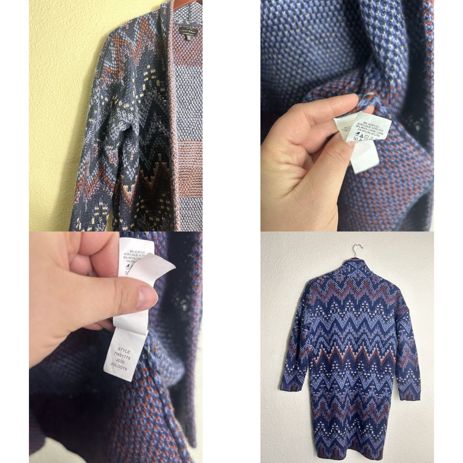 Lucky Brand VINTAGE Lucky Brand Cardigan Women XS Wool Blend Blue Red Southwest Open Front 3/4 Sleeve Knit Sweater Size XS / US 0-2 / IT 36-38 - 8 Thumbnail