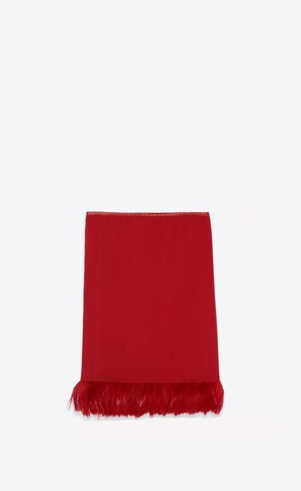 Saint Laurent Paris o1s1wg111024 Long Skirt in Crepe Muslin and Feathers in Red Size 30" / US 8 / IT 44 - 1 Thumbnail