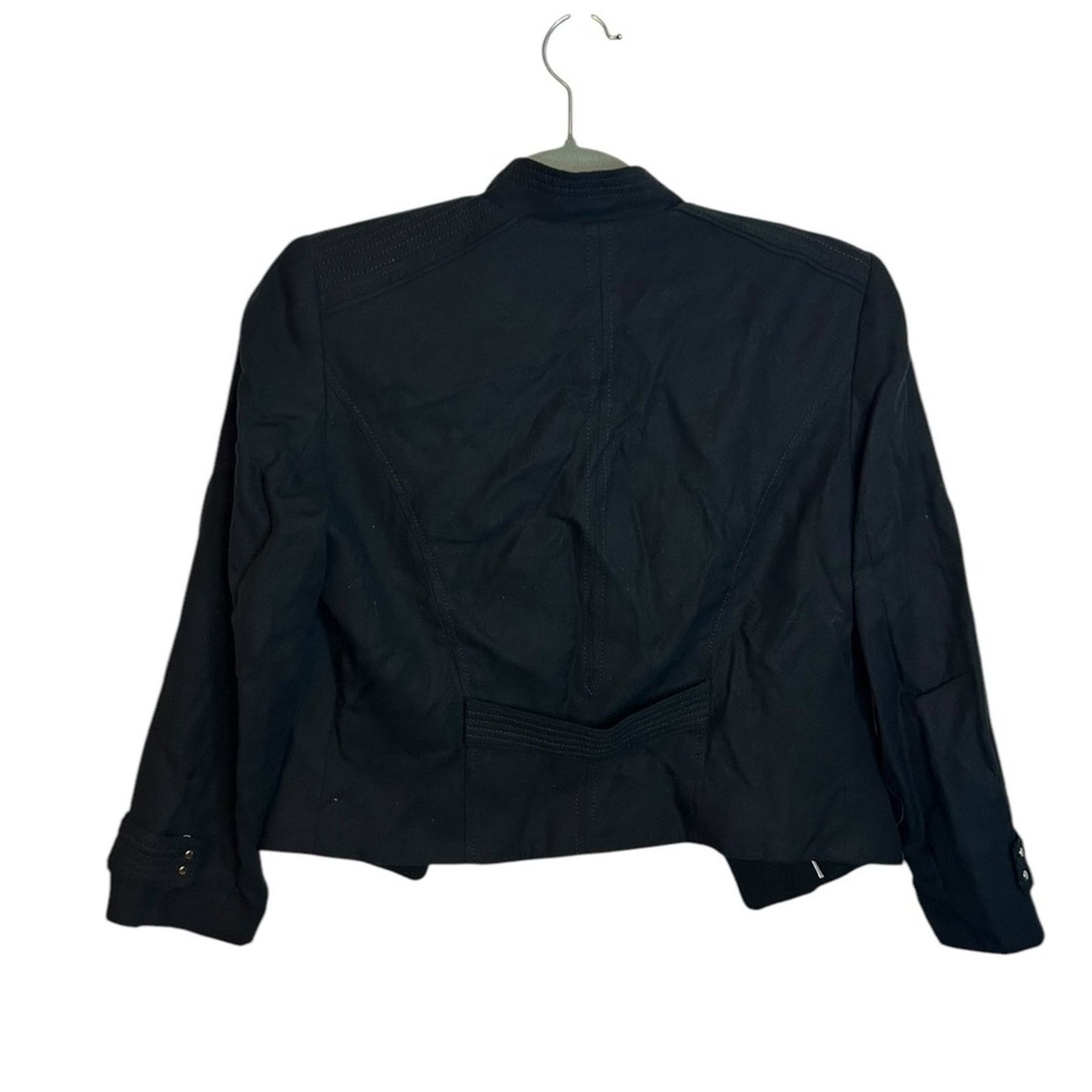 White House Black Market WHBM Black Linen Blend Open Front Moto Jacket Size S / US 4 / IT 40 - 2 Thumbnail