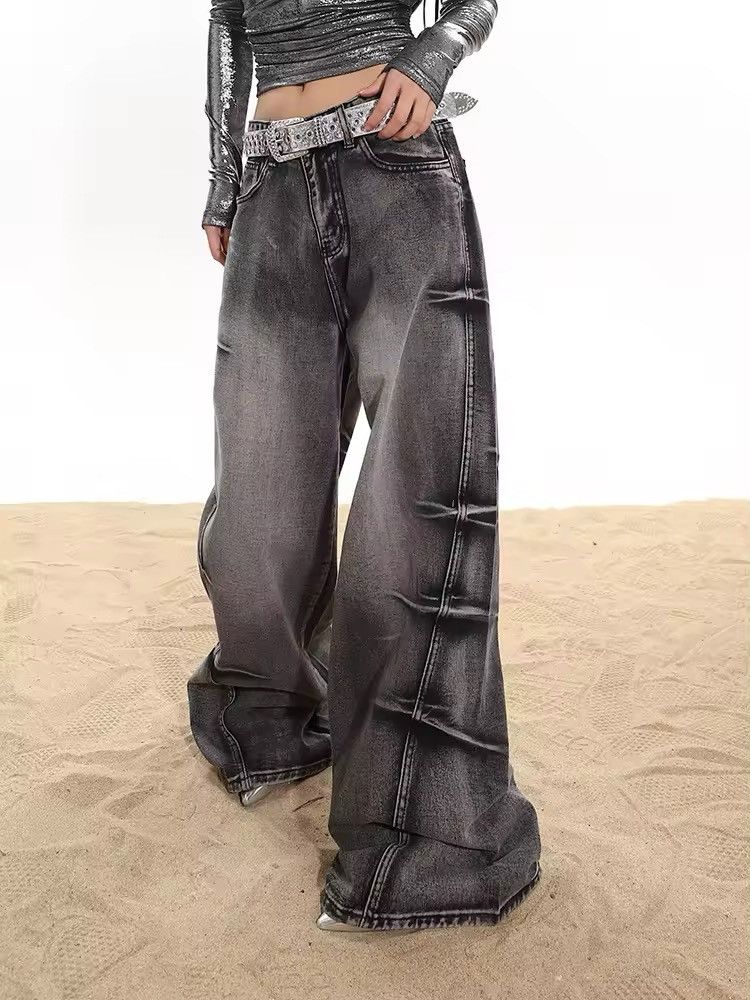 Jean Y2K Washed Grey Baggy Jeans Size 29" - 2 Thumbnail