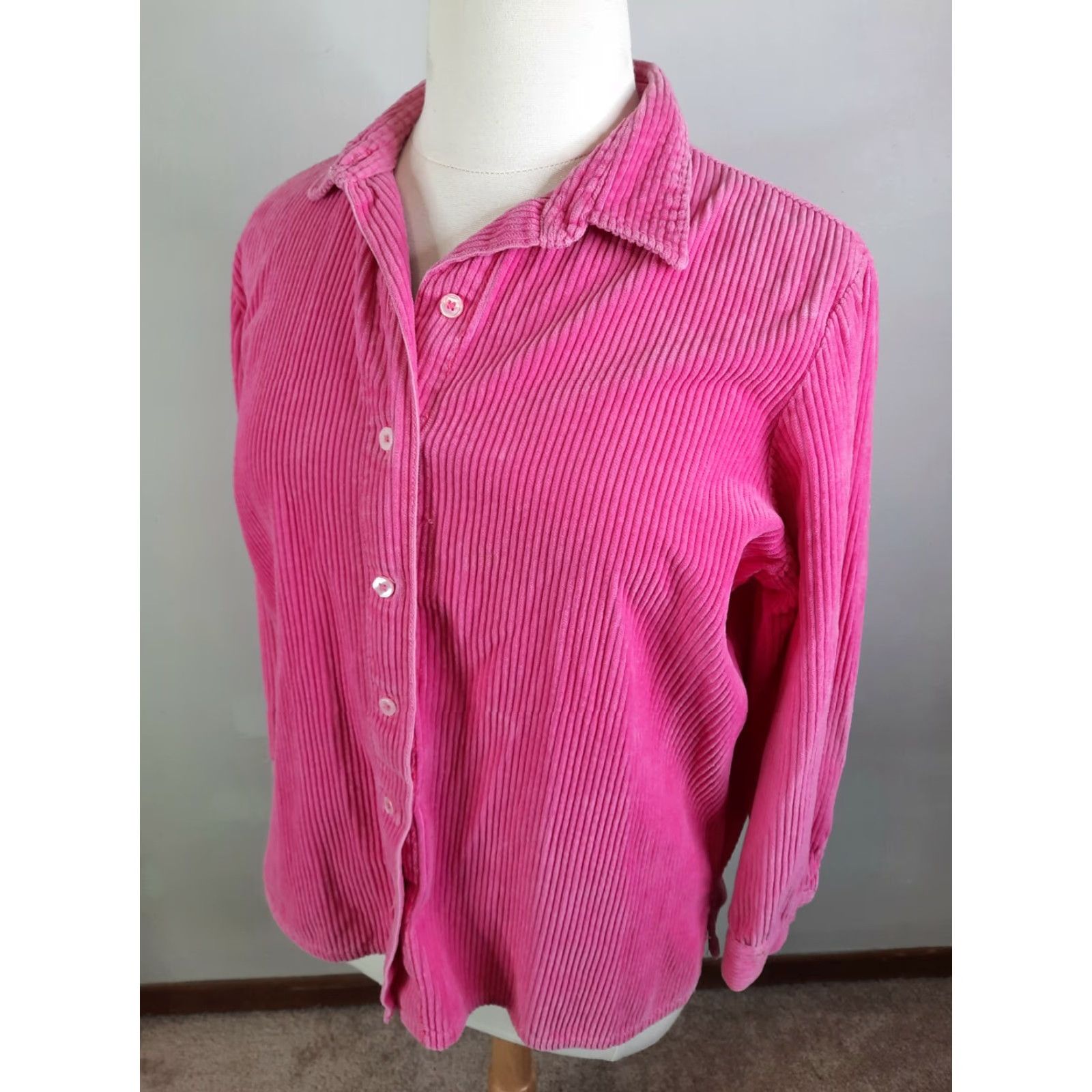 Pinko VINTAGE Cotton Corduroy Button-Up Shirt Pink Long Sleeve Relaxed L Women's 90s Theme Mens Girls Size L / US 10 / IT 46 - 4 Thumbnail