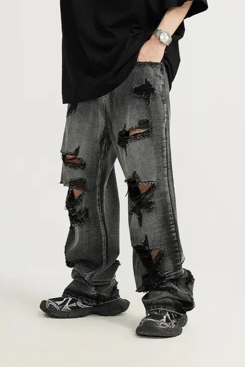 Jean Washed Ripped Distressed Jeans Size US 31 - 1 Thumbnail