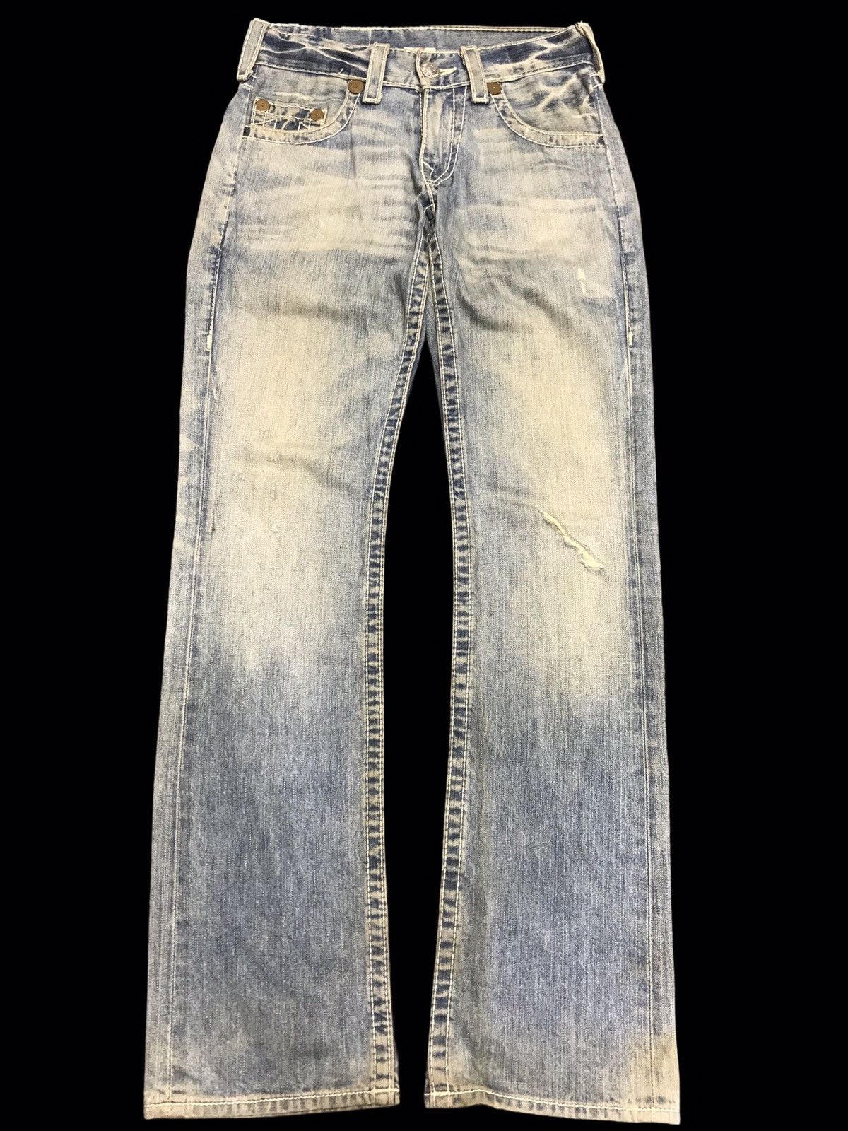 💥THRASHED💥TRUE RELIGION LOW RISE DISTRESSED DENIM F377