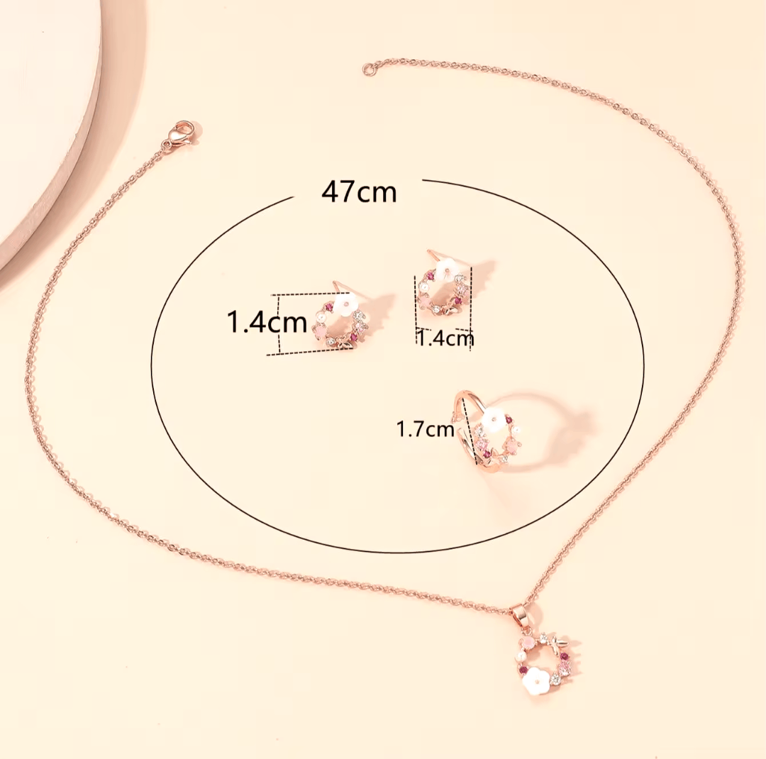 Japanese Brand Rose Gold-Color Flower Fashion 4 Piece Jewelry Set NEW Size ONE SIZE - 3 Thumbnail