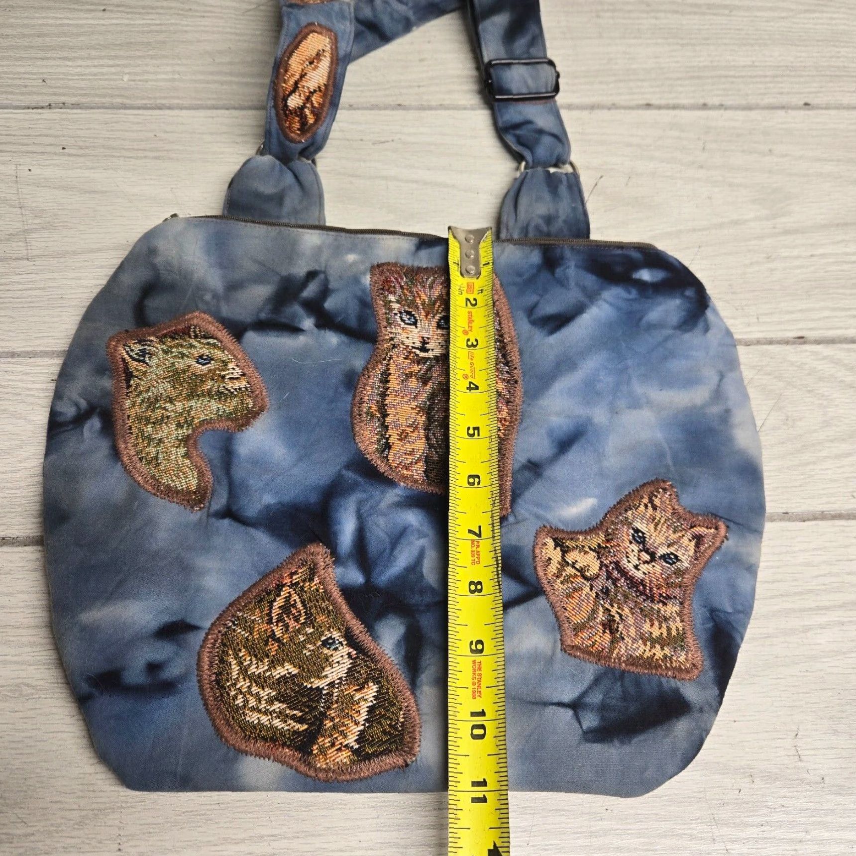 Vintage Blue Cotton Shoulder Bag Medium Size Cat Animal Print Purse Womens Size ONE SIZE - 8 Thumbnail