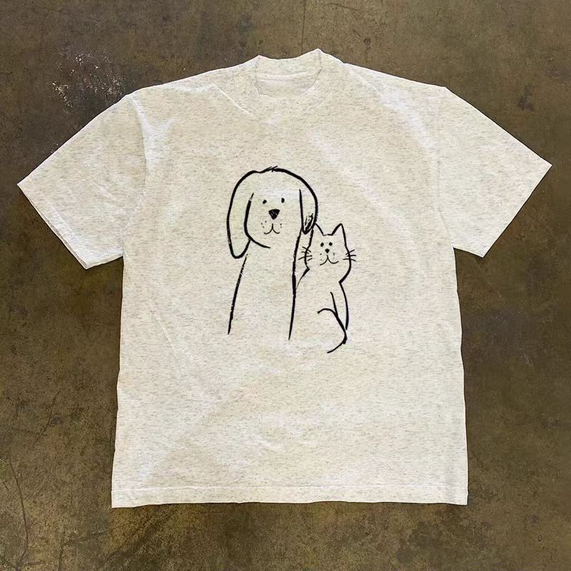 Vintage Grey Washed Vintage T-Shirt with Puppy and Kitten Print Size US M / EU 48-50 / 2 - 1 Thumbnail