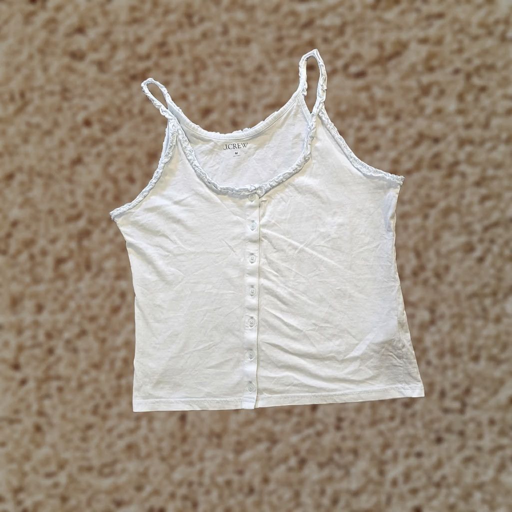 J.Crew J.CREW Top Womens Medium White Ruffle Tank Cami Shell Base Layer Capulet? Size M / US 6-8 / IT 42-44 - 1 Thumbnail