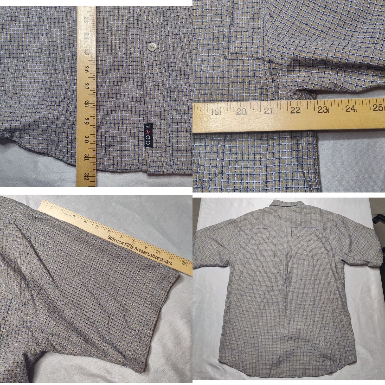 Vintage VINTAGE Paco Jeans Co Men Shirt Button-Down Check Gray Blue Rayon Blend Short Sleeve Medium Size US M / EU 48-50 / 2 - 8 Thumbnail