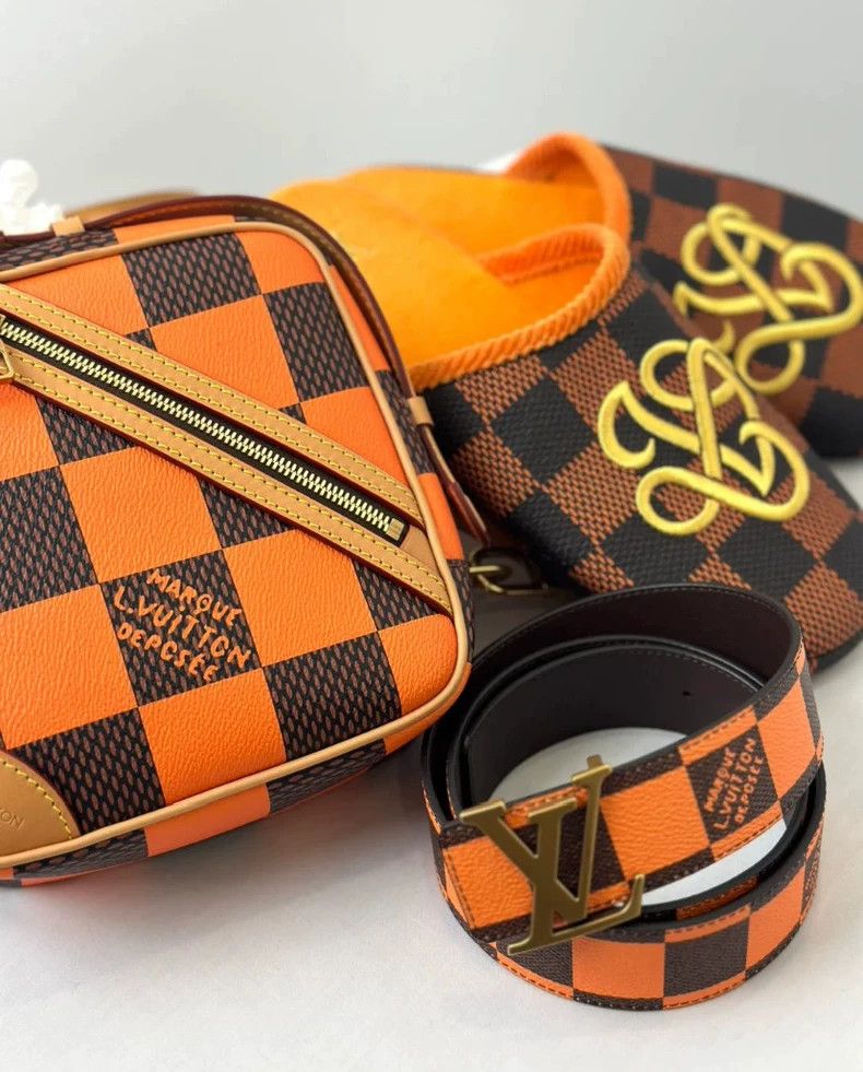 Louis Vuitton Louis Vuitton Orange Checker Belt Size ONE SIZE - 7 Thumbnail