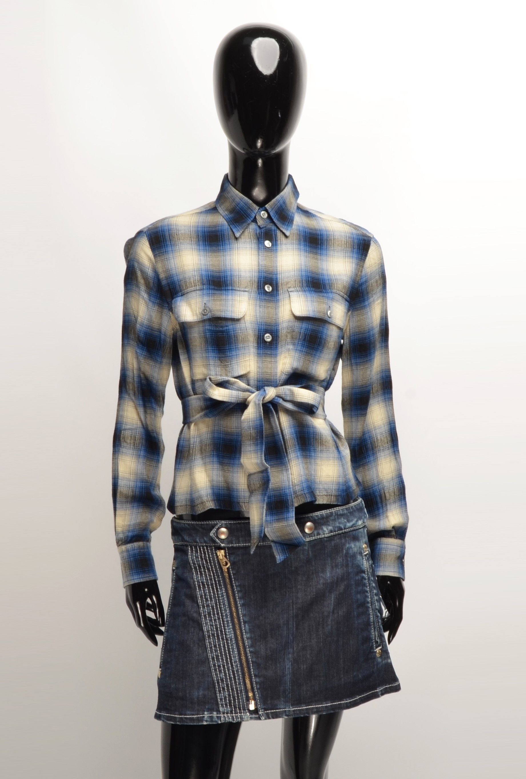 Polo Ralph Lauren Polo Ralph Lauren Plaid Checkered Asymmetrical Belted Shirt Size XS / US 0-2 / IT 36-38 - 1 Thumbnail