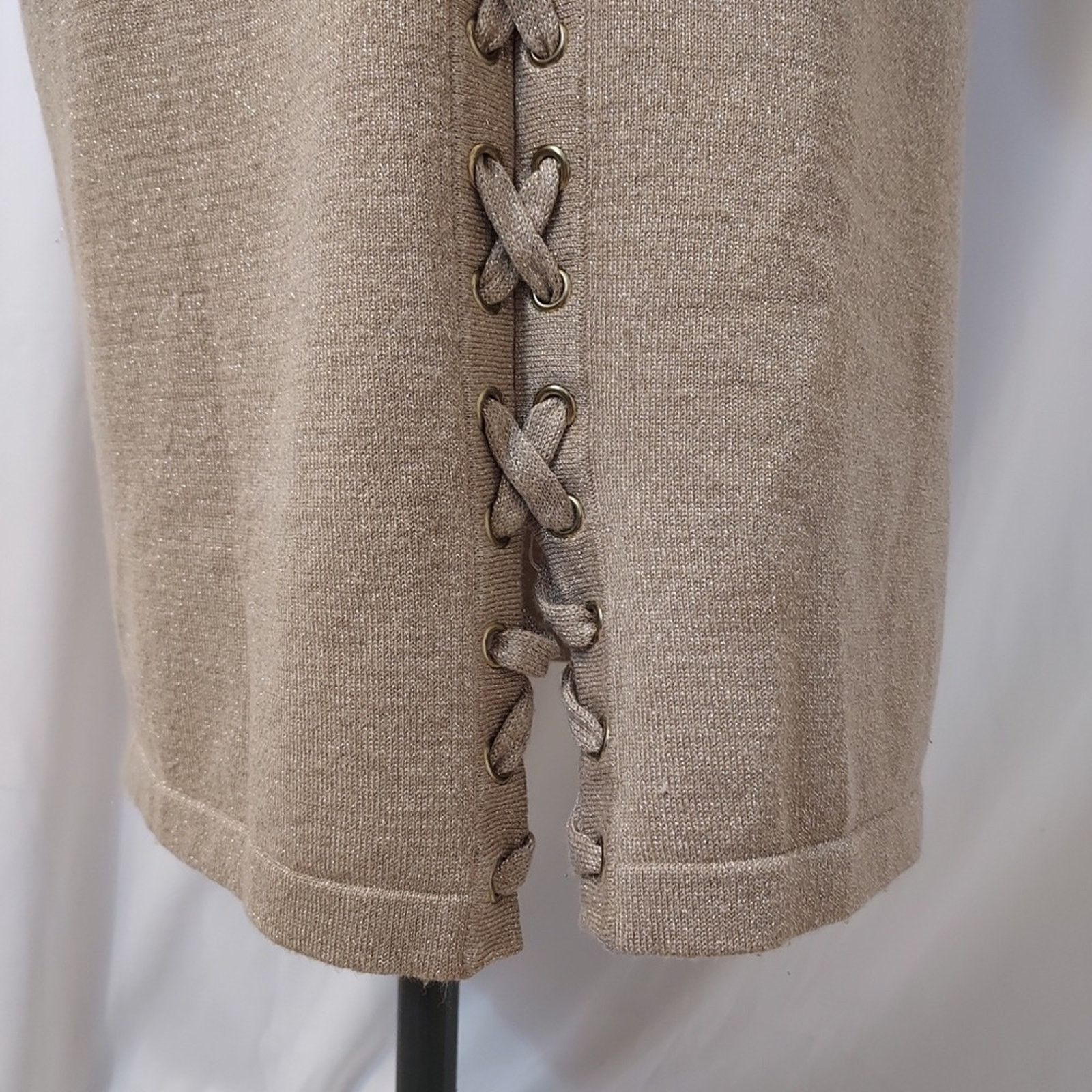 Other Allison Brittney Sparkly Metallic Gold Lace Up Sweater Dress Size XL / US 12-14 / IT 48-50 - 7 Thumbnail