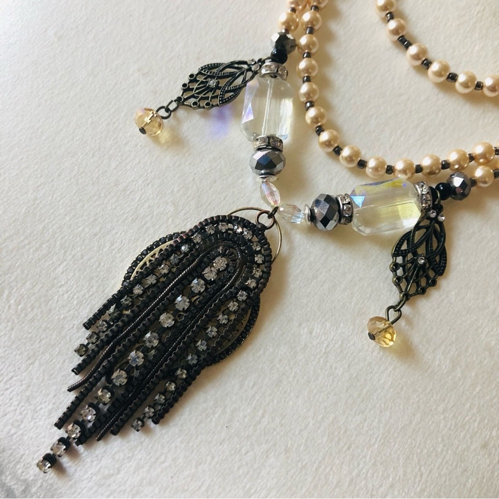 Handmade Handcrafted repurpose pendant Czech glass Pearl necklace Size ONE SIZE - 6 Thumbnail
