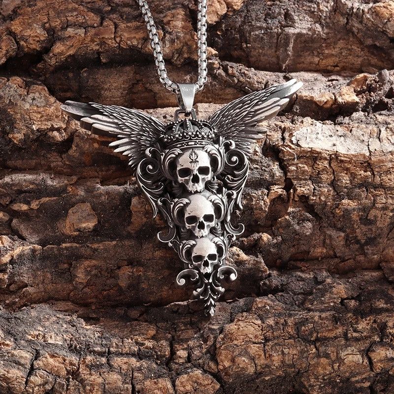 Jewelry Gothic skull wings pendant necklace Size ONE SIZE - 4 Thumbnail