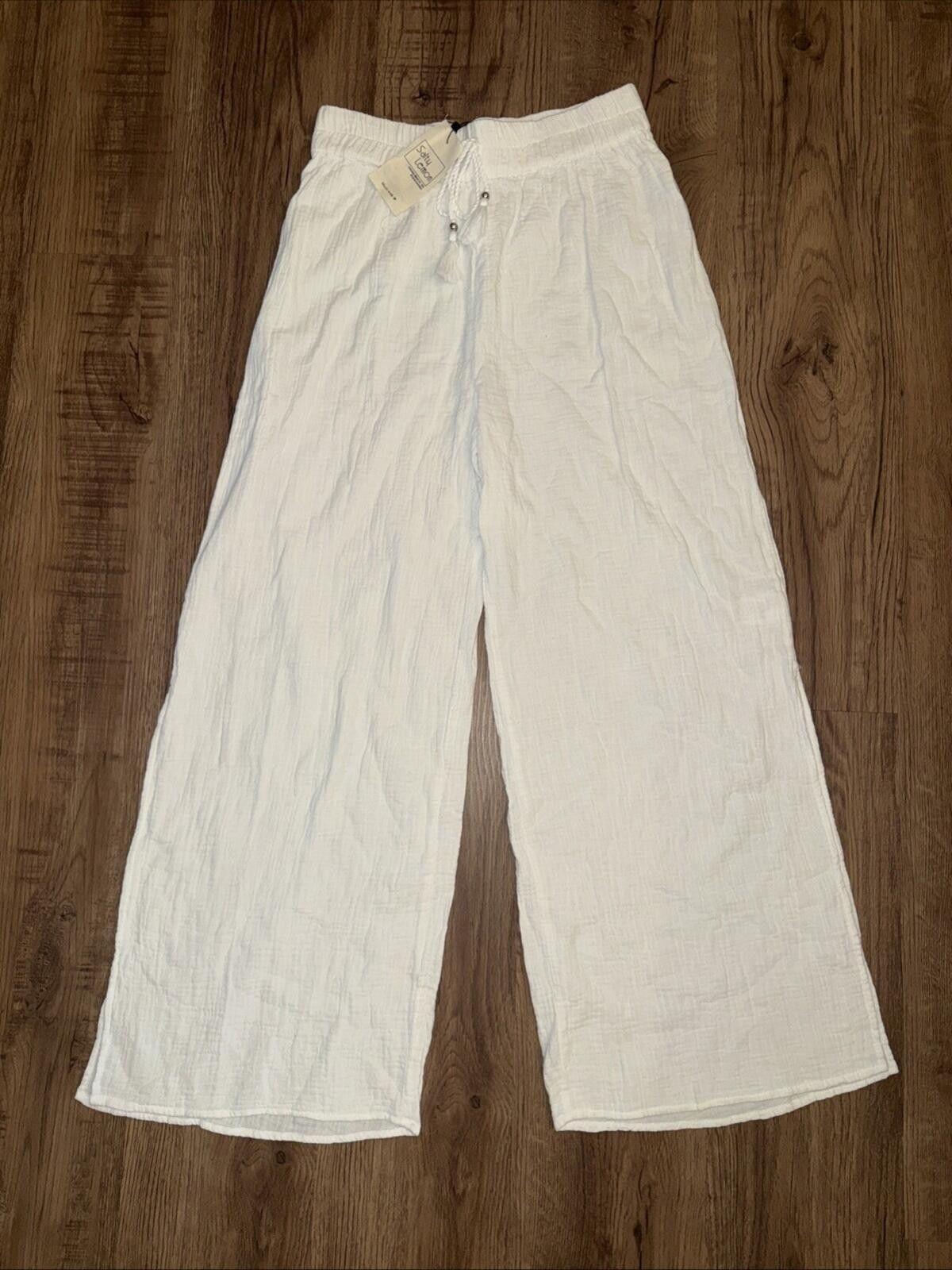 Other Salty Lemon White Gauze Coastal Boho Beach Wide Leg Pants Size 32" / US 10 / IT 46 - 2 Thumbnail