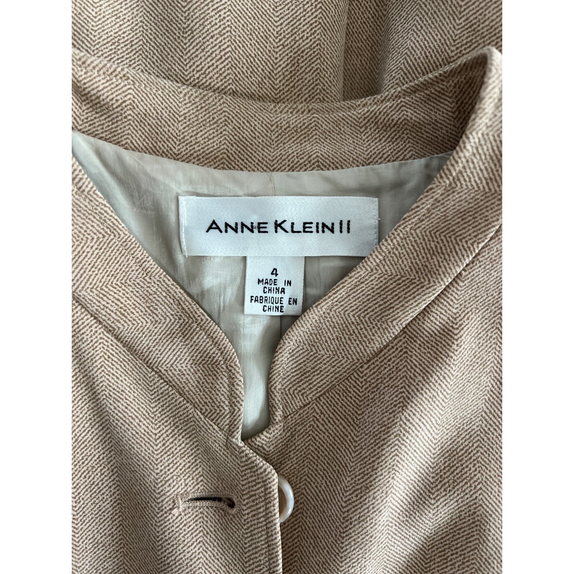 Anne Klein Anne Klein Womens Tan Herringbone Blazer With Button Front P Size S / US 4 / IT 40 - 7 Thumbnail