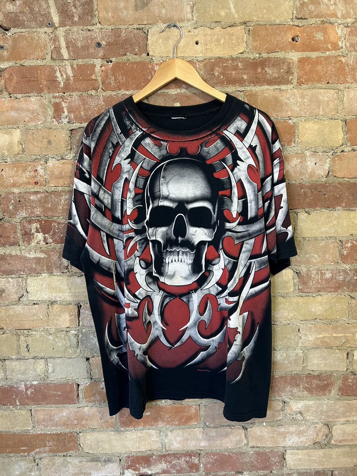 image of 1998 Skull Aop Liquid Blue Tee in Black, Men's (Size 2XL)