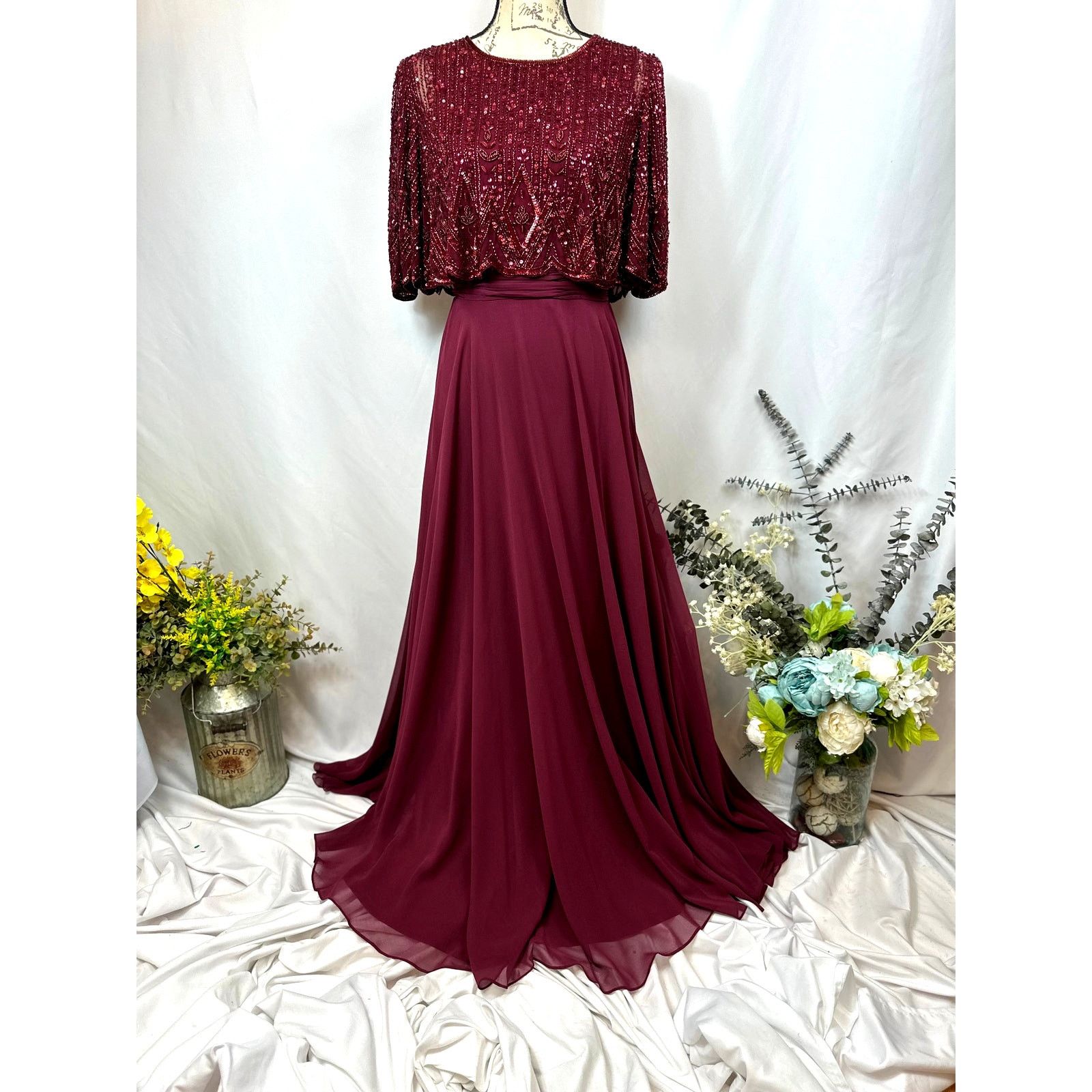 Other Mac Duggal Beaded Overlay A-Line Sequin Gown Aubergine 6 Size M / US 6-8 / IT 42-44 - 6 Thumbnail