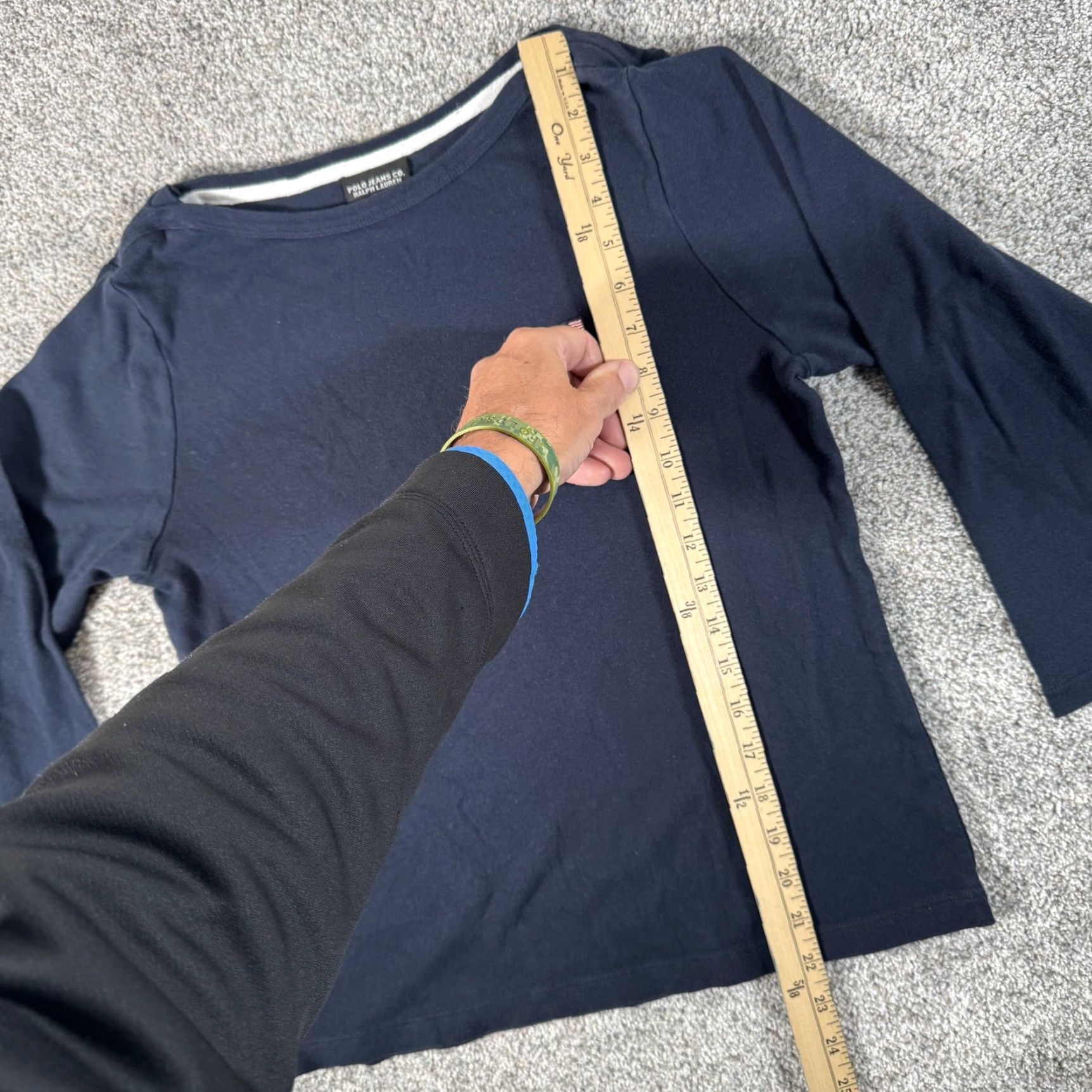 Ralph Lauren VINTAGE Ralph Lauren Polo Jeans Co Shirt XL Women Navy Blue 3/4 Sleeve Boat Neck Embroidered Flag 90s 2000s Quiet Luxury Shirt Size XL / US 12-14 / IT 48-50 - 2 Thumbnail