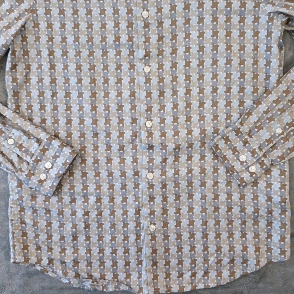 Perry Ellis Perry Ellis Shirt Mens M Gray Geometric Long Sleeve Button Up Cotton Regular Size US M / EU 48-50 / 2 - 4 Thumbnail