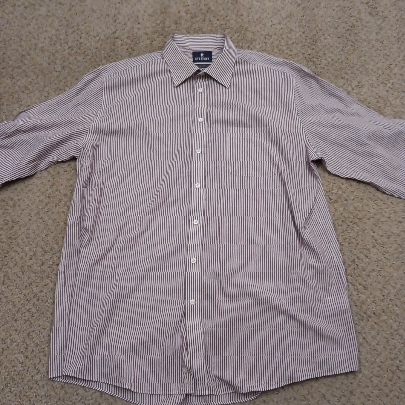 Stafford Stafford Shirt Mens 17.5 Red Striped Long Sleeve Button Up Easy Care Size US XXL / EU 58 / 5 - 5 Thumbnail