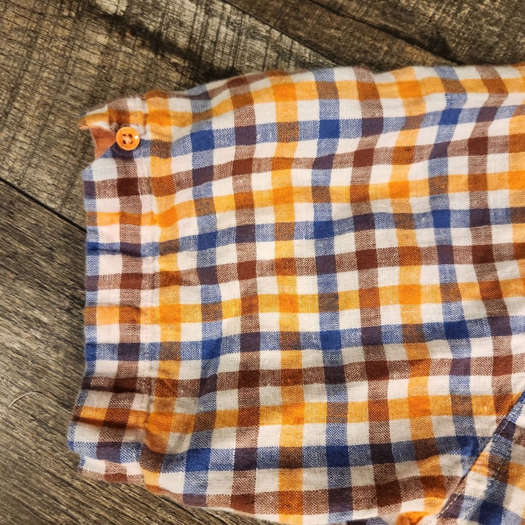 Vintage Bohio Shirt Mens XL Linen Short Sleeve Orange Blue Plaid Light Weight Beach Size US XL / EU 56 / 4 - 5 Thumbnail