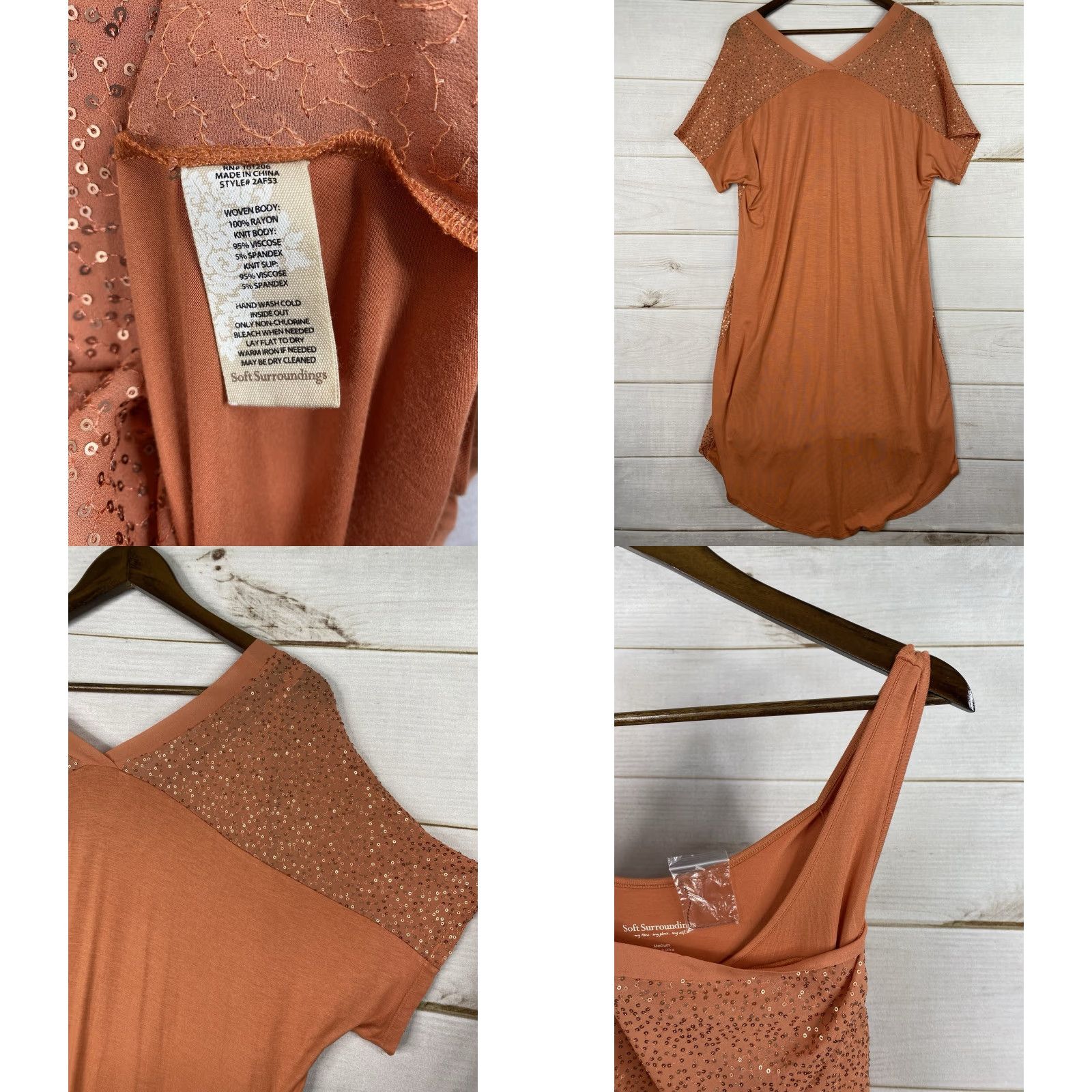 Soft Surroundings Soft Surroundings Dress Shirt Dress M Orange Sequin Beaded Embroidered Short Slv V-Neck Casual Beach Vacation romantic Womens Size 32" / US 10 / IT 46 - 8 Thumbnail