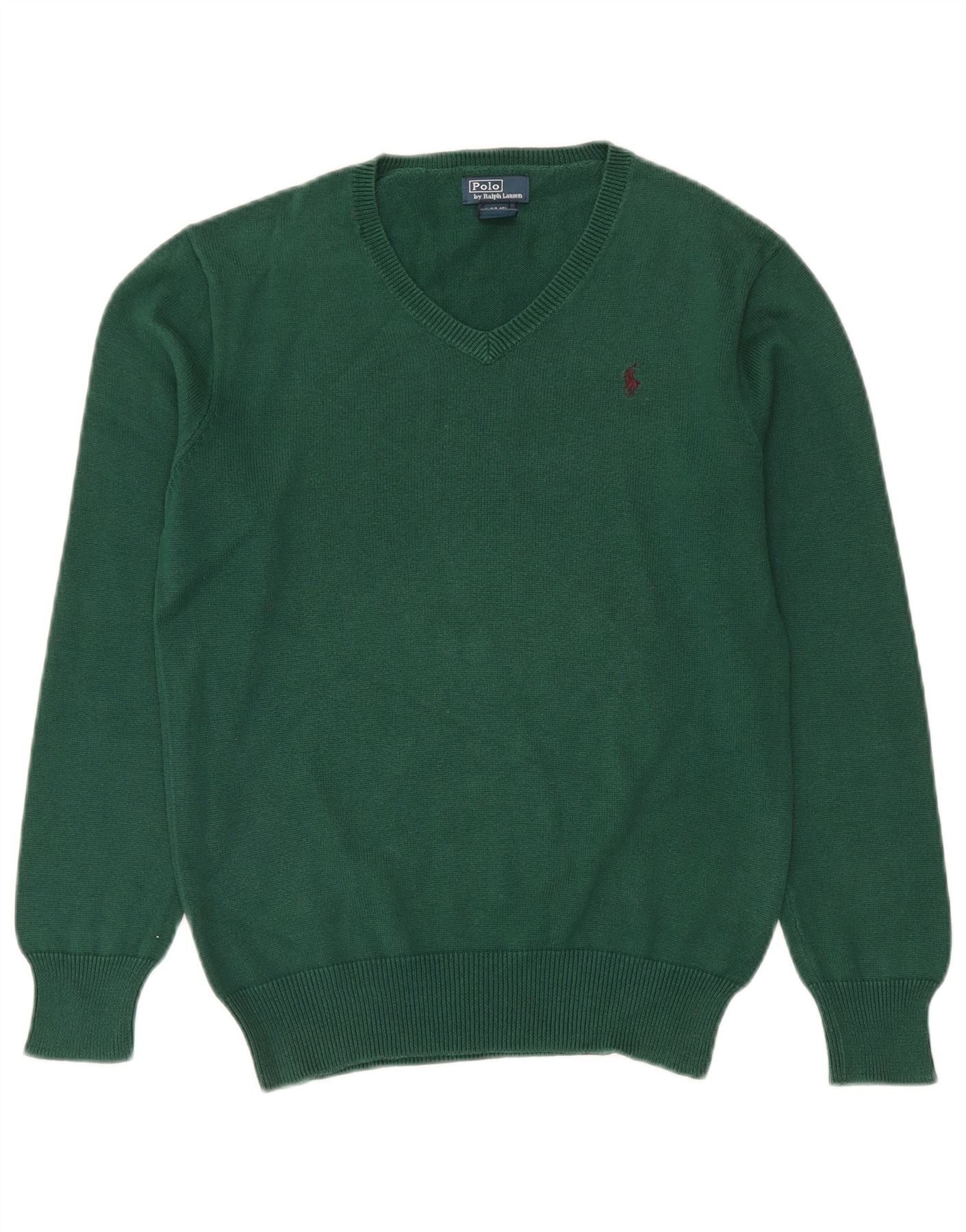Polo Ralph Lauren Boys V-Neck Jumper Sweater 14-15 Years Green Cotton Size L / US 10 / IT 46 - 1 Thumbnail