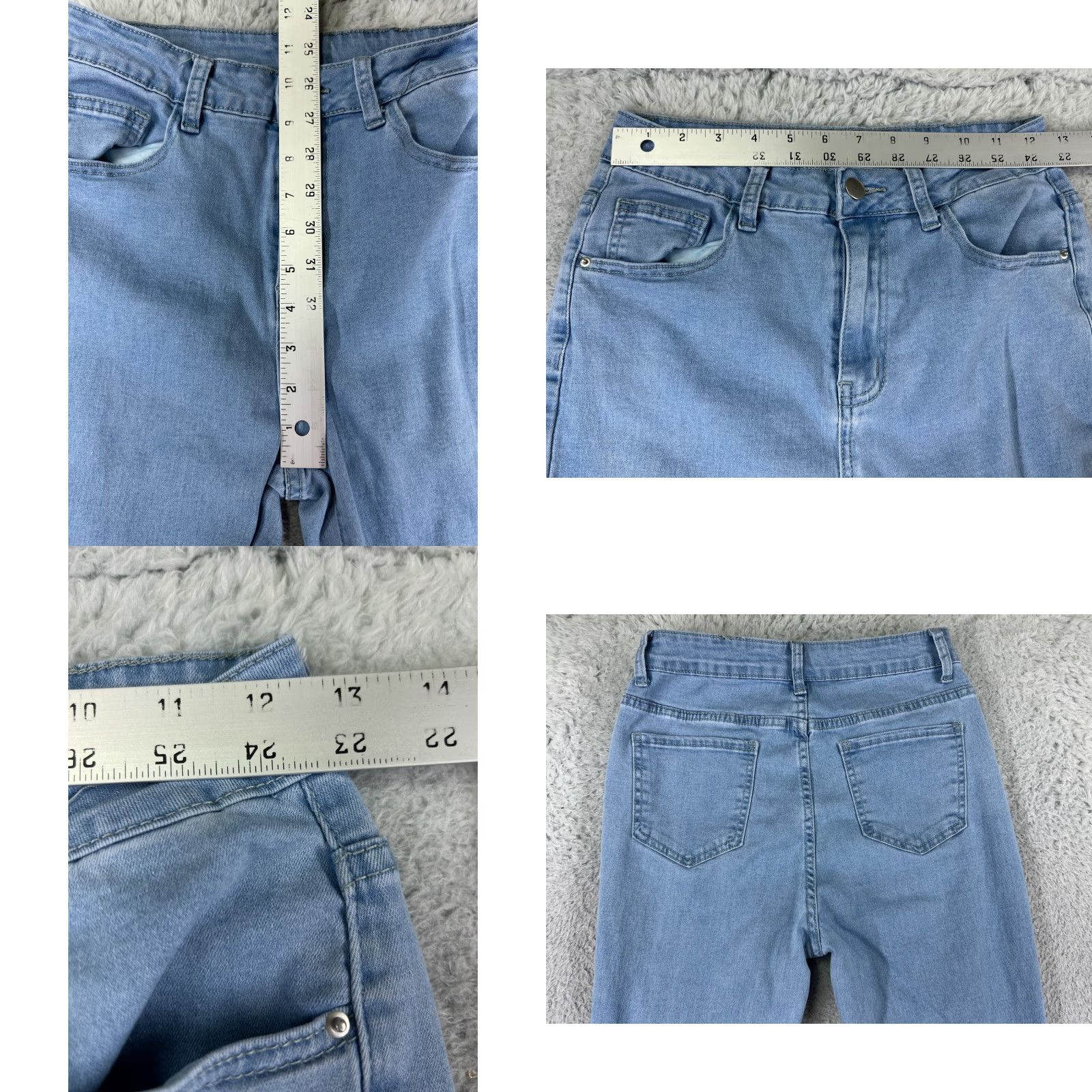 Shein SheIn Jeans Womens Small Blue Denim Flared Stretch Cotton Blend 5-Pocket Design Zipper Button Pocketed Mid Rise Regular Distressed Not Vintage Size 28" / US 6 / IT 42 - 9 Thumbnail