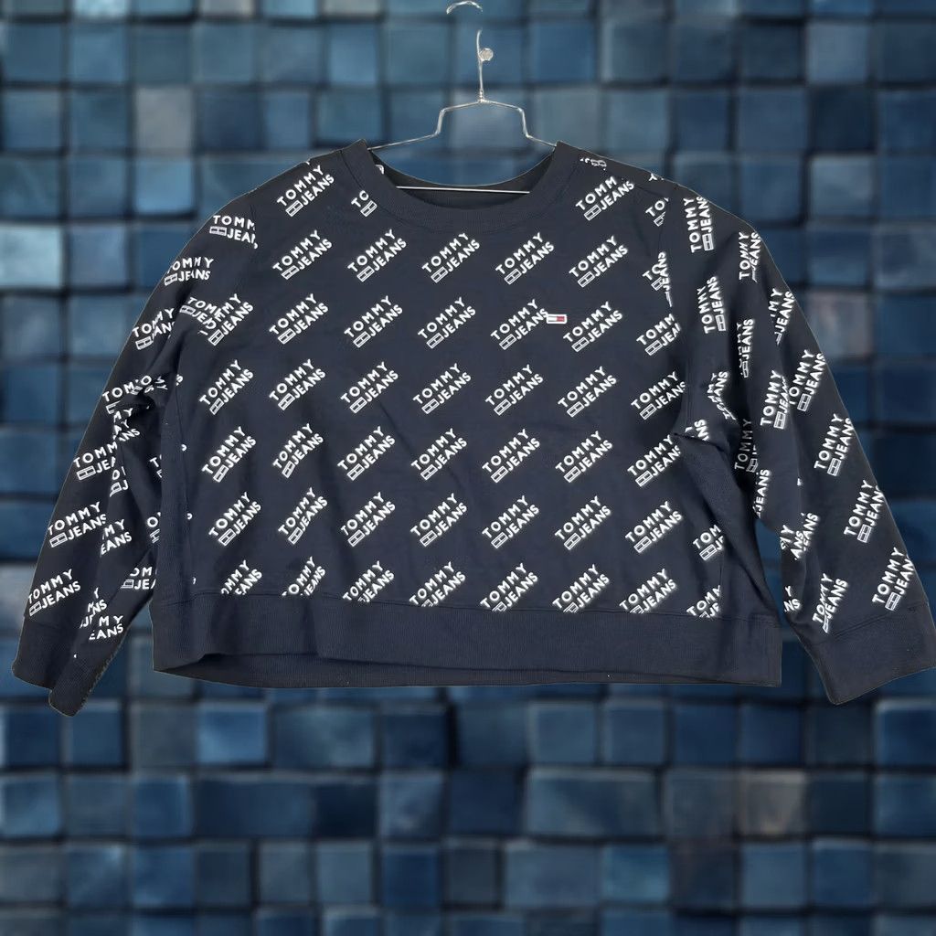 Tommy Hilfiger Tommy Hilfiger Jeans Sweatshirt Women Plus 2X Blue AOP Crewneck Long Sleeve Pullover Logo Knit Sweatshirt Size XXL / US 16-18 / IT 52-54 - 1 Thumbnail